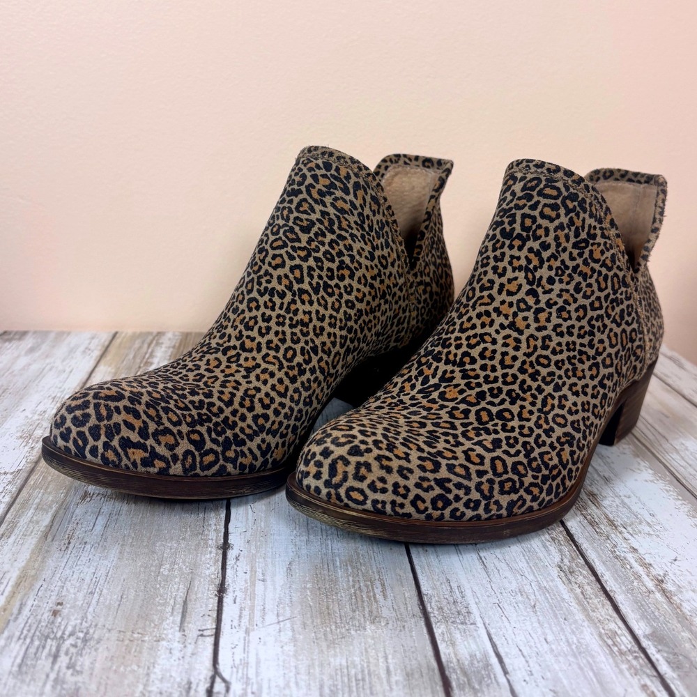 Lucky Brand Leather LK Bashina2 Leopard Print Ankle Boots Women's Size‎ 6.5 M